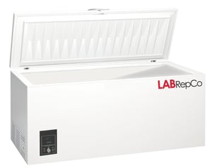 a labrepco brand 20 Cubic Foot capacity Laboratory Chest Freezer for -40C temperatures with an open lid