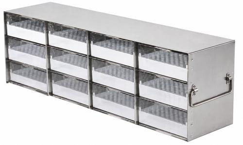 UF-432-P-81 upright freezer rack complete with 2 inch polycarbonate boxes