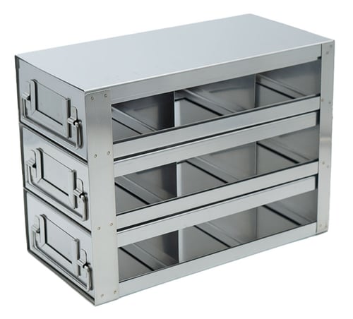 Stainless Steel Upright Freezer Drawer Rack for MATRIX Boxes, FluidX Boxes & Micronic Racks - 9 Box Capacity - 10.7" (L) x 8" (H)