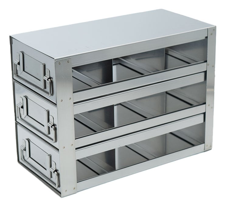Stainless Steel Upright Freezer Drawer Rack for MATRIX Boxes, FluidX Boxes & Micronic Racks - 9 Box Capacity - 10.7" (L) x 8" (H)