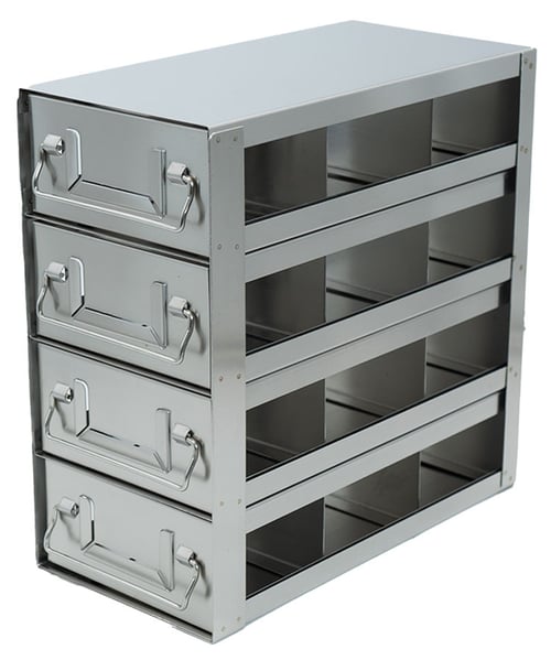 Stainless Steel Upright Freezer Drawer Rack for MATRIX Boxes, FluidX Boxes & Micronic Racks - 12 Box Capacity - 10.7" (L) x 10.6" (H)