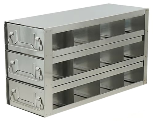 Stainless Steel Upright Freezer Drawer Rack for MATRIX Boxes, FluidX Boxes & Micronic Racks - 12 Box Capacity - 14.2" (L) x 8" (H)