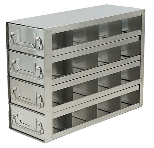 Stainless Steel Upright Freezer Drawer Rack for MATRIX Boxes, FluidX Boxes & Micronic Racks - 16 Box Capacity - 14.2" (L) x 10.6" (H)