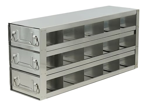 Stainless Steel Upright Freezer Drawer Rack for MATRIX Boxes, FluidX Boxes & Micronic Racks - 15 Box Capacity - 17.7" (L) x 8" (H)