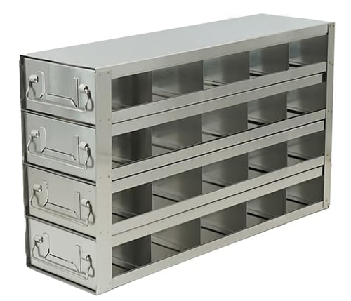 Stainless Steel Upright Freezer Drawer Rack for MATRIX Boxes, FluidX Boxes & Micronic Racks - 20 Box Capacity - 17.7" (L) x 10.6" (H)