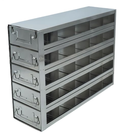 Stainless Steel Upright Freezer Drawer Rack for MATRIX Boxes, FluidX Boxes & Micronic Racks - 25 Box Capacity - 17.7" (L) x 13.2" (H)
