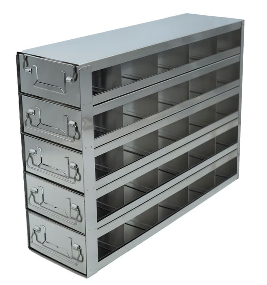 Stainless Steel Upright Freezer Drawer Rack for MATRIX Boxes, FluidX Boxes & Micronic Racks - 25 Box Capacity - 17.7" (L) x 13.2" (H)