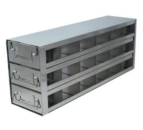 Stainless Steel Upright Freezer Drawer Rack for MATRIX Boxes, FluidX Boxes & Micronic Racks - 18 Box Capacity - 21.2" (L) x 8" (H)