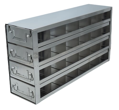 Stainless Steel Upright Freezer Drawer Rack for MATRIX Boxes, FluidX Boxes & Micronic Racks - 24 Box Capacity - 21.2" (L) x 10.6" (H)