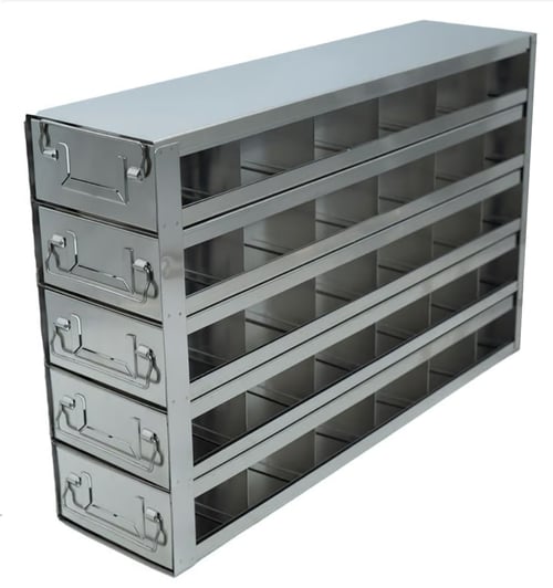 Stainless Steel Upright Freezer Drawer Rack for MATRIX Boxes, FluidX Boxes & Micronic Racks - 30 Box Capacity - 21.2" (L) x 13.2" (H)