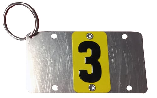 Yellow Digits Riveted to Keychain - Freezer Rack Identifier