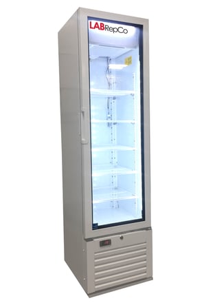 labrepco futura plus+ upright freestanding 8 cubic foot vaccine refrigerator with glass door that is closed