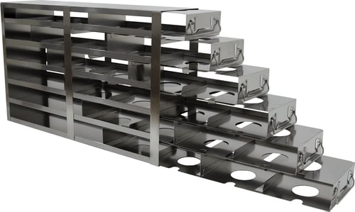 Upright Freezer Rack with Drawers for Fiberboard & Polycarbonate 2" Boxes for PHCbi Upright Freezers- Rack Only- 4 Boxes Deep x 6 Boxes High (side access)