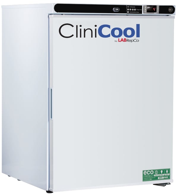 CliniCool labeled freestanding 5.2Cu.Ft. Pharmacy Vaccine Refrigerator with closed solid door