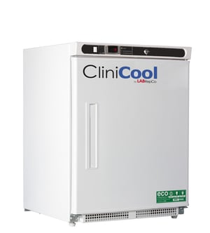 LabRepCo CliniCool Silver Series Prime 4.6 Cu. Ft. built-in undercounter Medical-Grade Refrigerator for Vaccine Storage with a closed solid door and a recessed handle