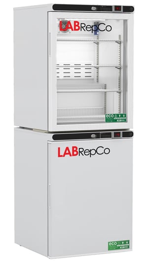Labrepco 9.2 cu.ft. laboratory Refrigerator & Freezer Stacked Combo unit with glass upper door and solid lower door