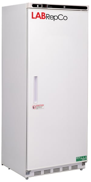 A Labrepco branded lab refrigerator with a 20 cubic foot internal capacity, solid door and recessed handle