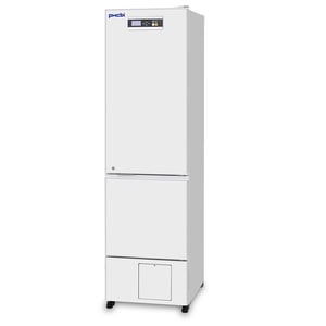 PHCbi Pharmaceutical 6.3 cu.ft. Refrigerator & 2.8 cu.ft. Freezer Combo with Solid upper and lower doors, also has casters
