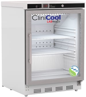 CliniCool labeled undercounter 4.6 Cu.Ft. Pharmacy Vaccine Refrigerator with closed glass door
