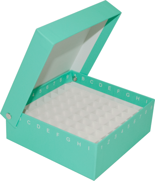 Standard 2" Fiberboard Boxes, Hinged Lid, With Gridlines and 81 Cell Dividers (Qty of 50) | Green