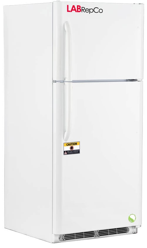 Futura Silver Series 20 Cu. Ft. Dual Temperature Laboratory Refrigerator/Freezer with two solid doors, two pull handles and labrepco sticker