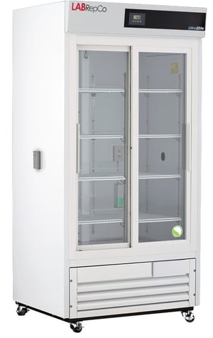 LabRepCo Ultra Elite Series 33 Cu. Ft. chromatography Refrigerator with Sliding Glass Door and temperature display at the top of the unit