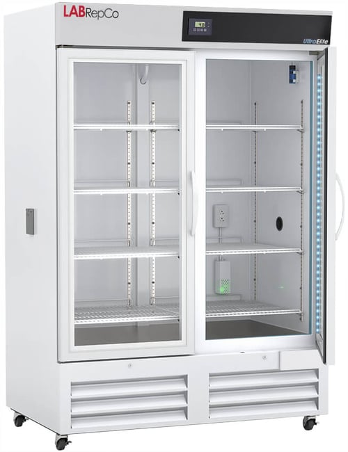 LabRepCo brand Ultra Elite Series 49 Cu. Ft. Chromatography Refrigerator with Hinged Glass Doors and energy star certification