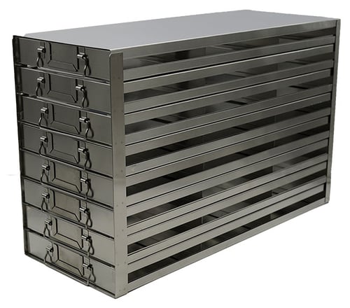 Upright Freezer Drawer Rack for 100-Place Slide Boxes | 3 Deep x 8 High | 24 Boxes Total