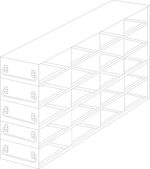 Upright Freezer Drawer Rack for 100-Place Slide Boxes | 4 Deep x 5 High | 20 Boxes Total