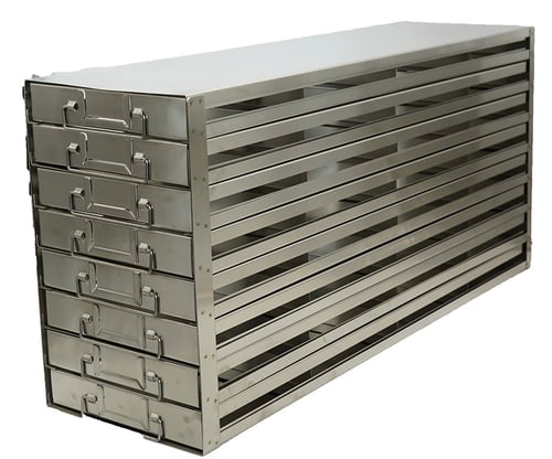 Upright Freezer Drawer Rack for 100-Place Slide Boxes | 4 Deep x 8 High | 32 Boxes Total