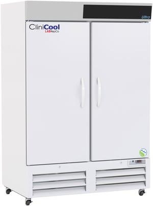 LabRepCo CliniCool labeled Ultra Series 49 Cu. Ft. Vaccine Refrigerator with Hinged solid Doors, pull handles and casters