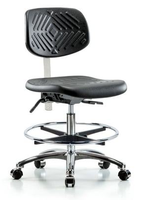 Class 10 Polyurethane Clean Room Lab Chair | Medium Bench Height with Chrome Foot Ring & Casters | Black