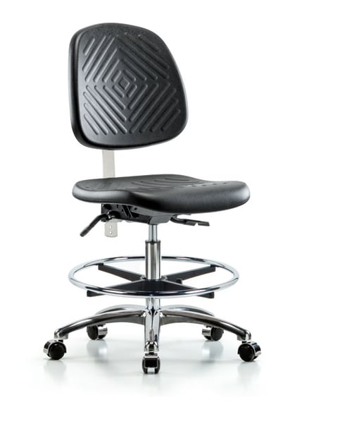Class 10 Polyurethane Clean Room Lab Chair | Medium Bench Height with Medium Back & Casters | Black