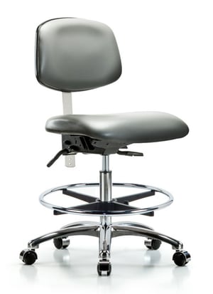 Class 100 Vinyl Clean Room Lab Chair | Medium Bench Height with Chrome Foot Ring & Casters | Sterling Supernova™