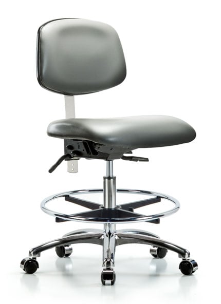 Class 100 Vinyl Clean Room Lab Chair | Medium Bench Height with Chrome Foot Ring & Casters | Sterling Supernova™