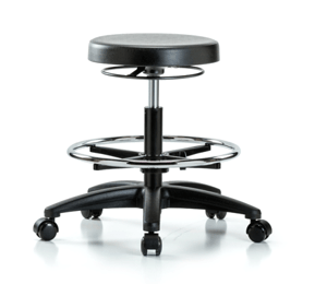 Polyurethane Lab Stool | Medium Bench Height with Chrome Foot Ring & Stationary Glides | Black