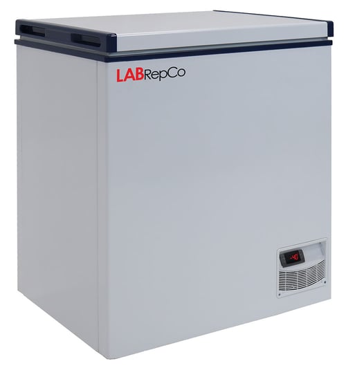 a labrepco brand chest style low temp -45C freezer with a 3.5 cubic foot capacity and closed lid