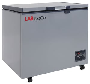 a labrepco brand chest style low temp freezer at -45C temperature with a 7 cubic foot capacity and closed lid
