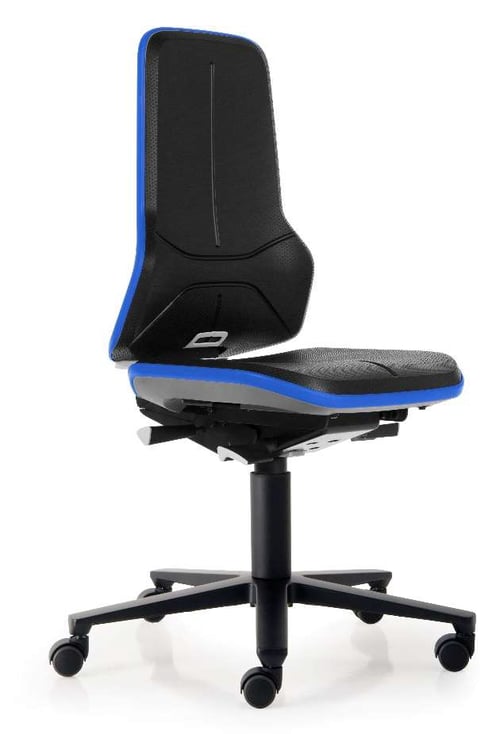 Bimos Neon Series Standard Armless Desk-Height Lab Chair with Freewheeling Casters | Black Vinyl