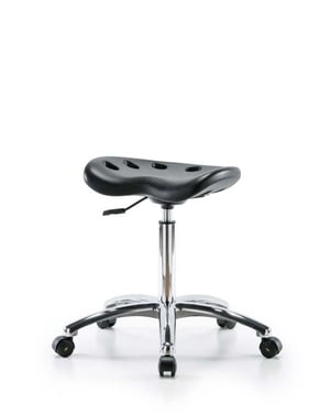 Polyurethane ESD Tractor Lab Stool Chrome | Medium Bench Height with ESD Casters in ESD Black Polyurethane
