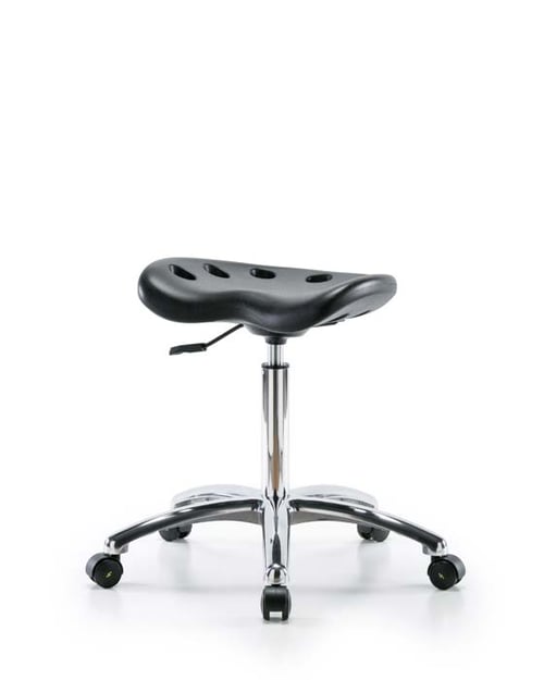 Polyurethane ESD Tractor Lab Stool Chrome | Medium Bench Height with ESD Casters in ESD Black Polyurethane