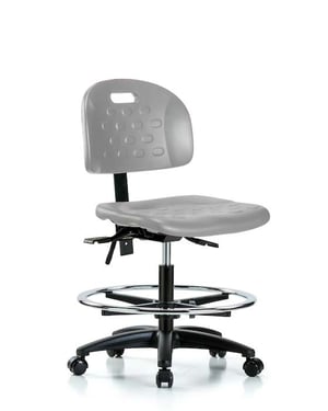 Newport Industrial Polyurethane Lab Chair | Medium Bench Height with Chrome Foot Ring & Casters in Gray Polyurethane