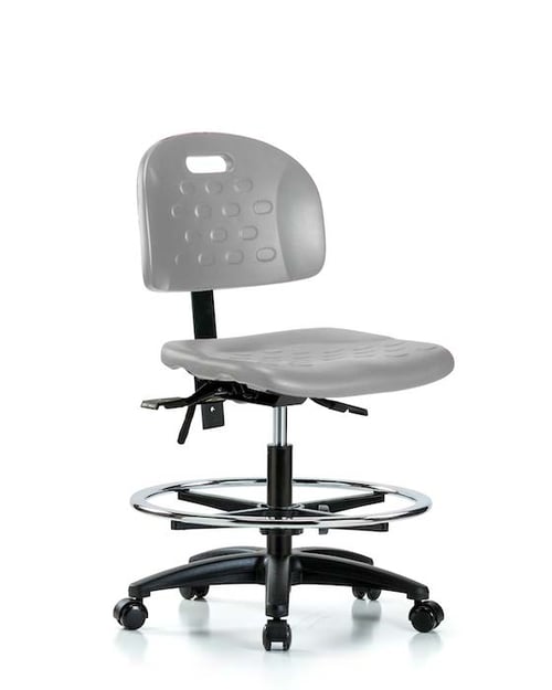 Newport Industrial Polyurethane Lab Chair | Medium Bench Height with Chrome Foot Ring & Casters in Gray Polyurethane