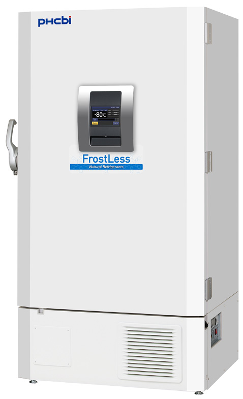 the phcbi brand frostless ultra low temperature freezer right angle with door closed