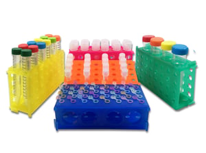4-Way Test Tube Rack Designed to Hold 4×50mL, 12×15mL, or 32×microtubes (0.5, 1.5, or 2mL) | Rainbow Pack