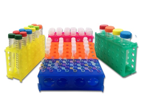 4-Way Test Tube Rack Designed to Hold 4×50mL, 12×15mL, or 32×microtubes (0.5, 1.5, or 2mL) | Rainbow Pack