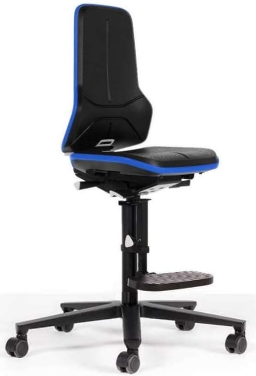 Bimos Neon Series Laboratory Stool 9571 | Bench-to-Counter Height | Freewheeling Casters with Foot Step| Black Vinyl | No Arms