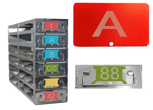 Custom Aluminum Labels for Freezer Racks | Riveted Directly to Freezer Rack
