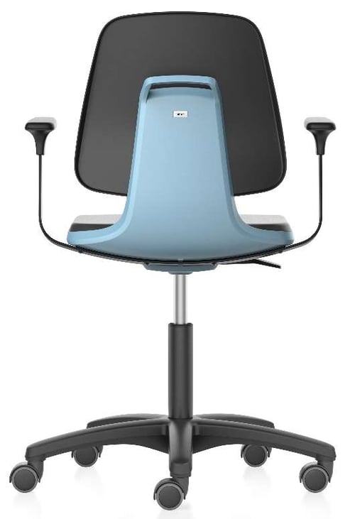 Bimos Labsit Laboratory Chair 9123, Desk Height, Freewheeling Casters, Black Vinyl | With Arms