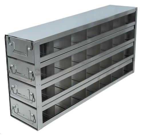 Stainless Steel Upright Freezer Drawer Rack for MATRIX Boxes, FluidX Boxes & Micronic Racks - 28 Box Capacity - 24.96" (L) x 10.7" (H)